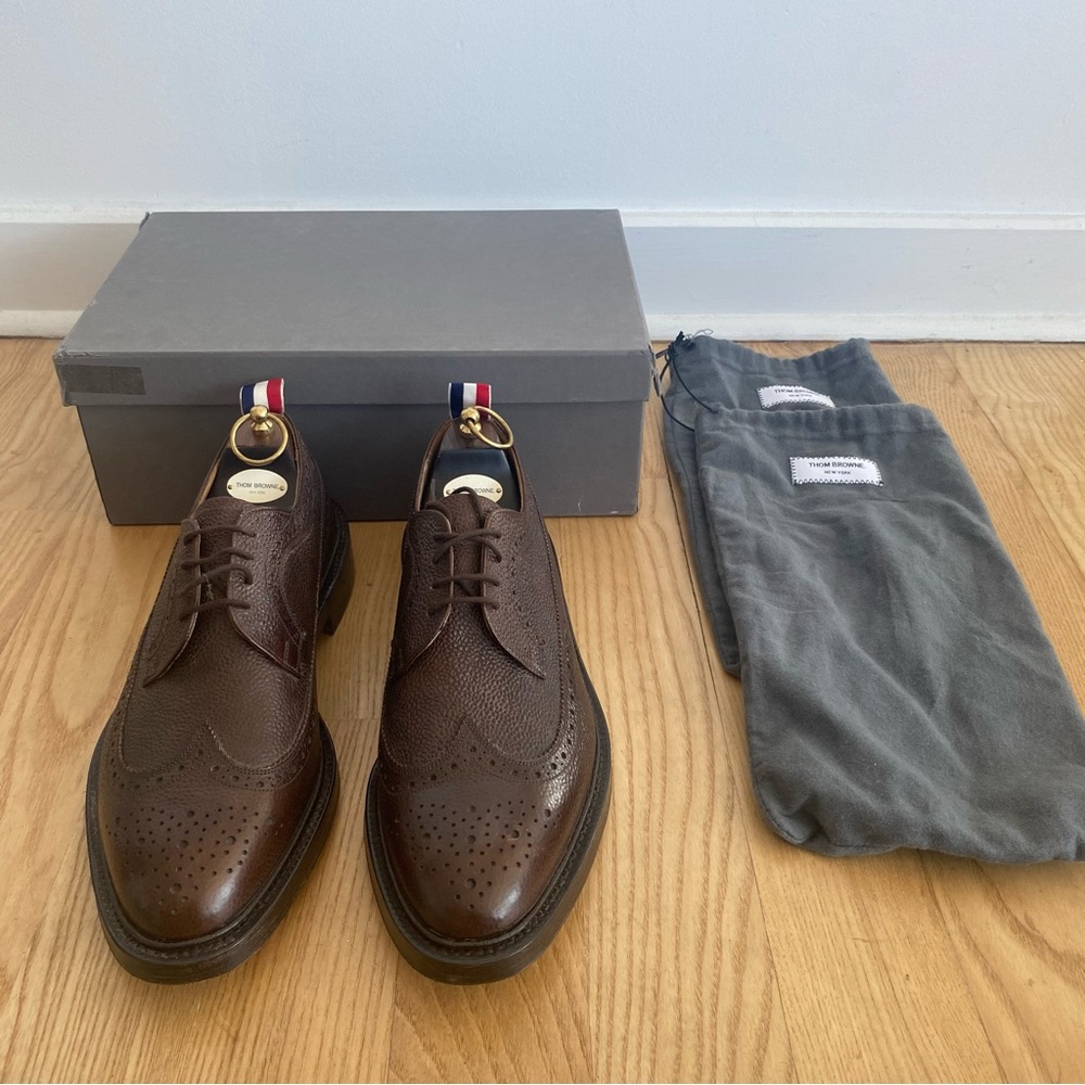 Thom Browne Brown Wingtip Grain Leather Dress Shoes Oxfords Sz 12.5